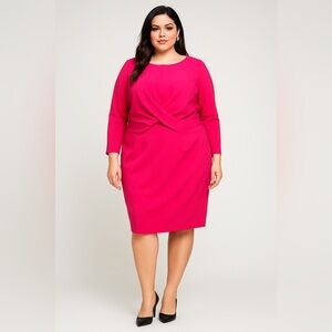 New! Eloquii long sleeve cross front dark pink sheath‎ dress, 20